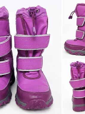 Lands' End Purple Kids Snow Boots with Hook-and-Loop Straps Size 2